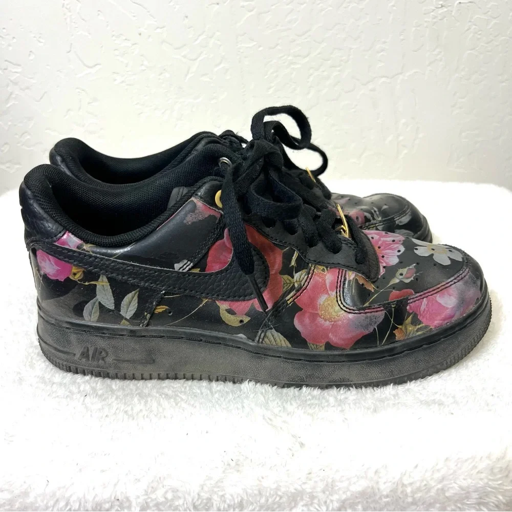 Nike AIR FORCE 1 LOW 'FLORAL' Black Size 7 Women’s AO1017 002